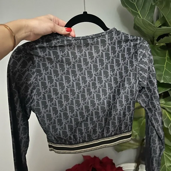 Dior Black Monogram Long Sleeve Crop Top - Picture 2 of 4